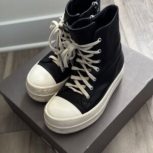 Rick Owens Black and White High-Top Sneakers